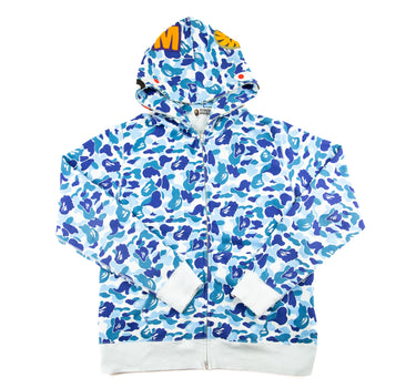 The front of the A Bathing Ape Camo Double Shark Full Zip Hoodie.
