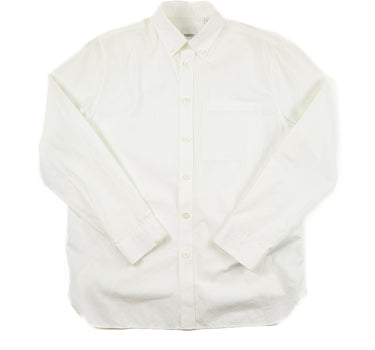 The front of a Burberry white button-up shirt.