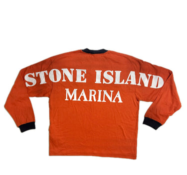 The back of the Stone Island Marina Back Logo Red Long Sleeve Oversized T Shirt.