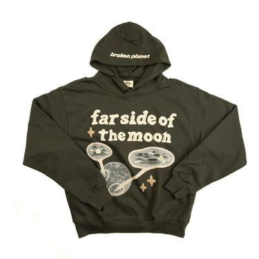 The front of the Broken Planet Far Side Of The Moon Grey Hoodie.