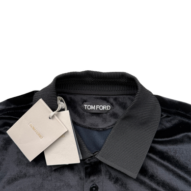 The collar of the Tom Ford Black Velour Polo Shirt.