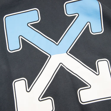The logo of the Off-White Between Arrows Navy Hoodie.