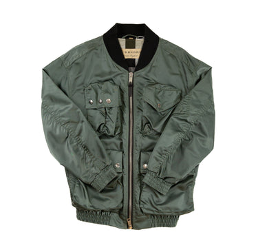 The front of the Burberry Green Utility Bomber Jacket.