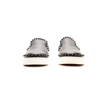 The front of the Christian Louboutin Black Spike Boat Shoes.