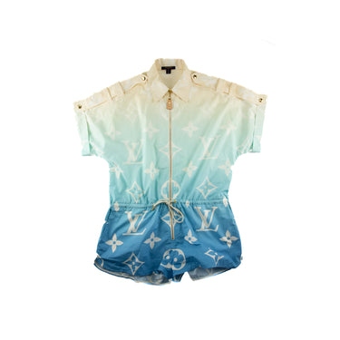 The front of the Louis Vuitton Blue Lagoon Monogram Playsuit.