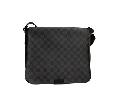 The front of the Louis Vuitton Damier Graphite District PM Messenger Bag.