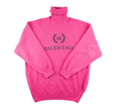 The front of the Balenciaga BB Crest Pink Turtle Neck Sweater.