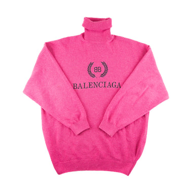 The front of the Balenciaga BB Crest Pink Turtle Neck Sweater.
