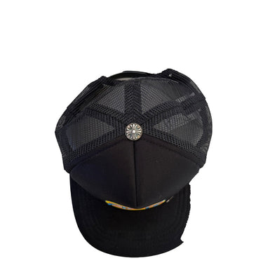 The top of the Chrome Hearts x Matty Boy Sex Records Link Black Trucker Cap.