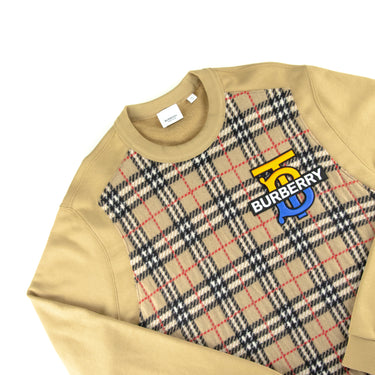The flat lay of the Burberry Check Motif Applique Sweater.