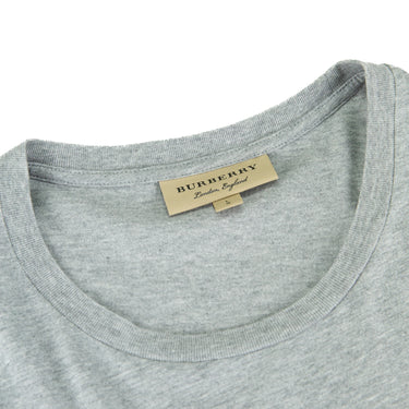 The collar of the Burberry Grey Embroidered Logo Long Sleeve T Shirt.