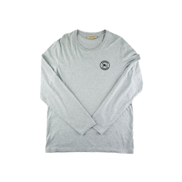 The front of the Burberry Grey Embroidered Logo Long Sleeve T Shirt.