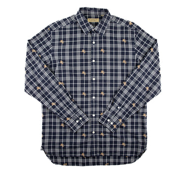 The front of the Burberry Navy Check Equestrian Knight Shirt.