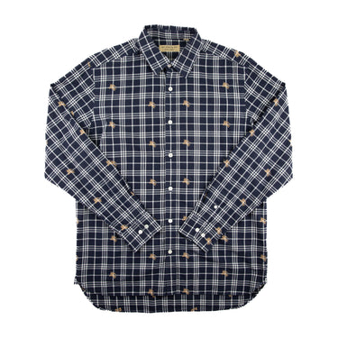 The front of the Burberry Navy Check Equestrian Knight Shirt.