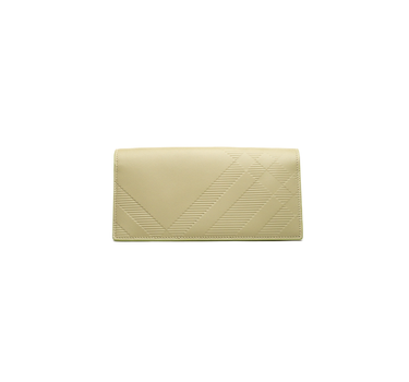 The front of a Burberry Embossed Check Continental Wallet in Lichen Green.