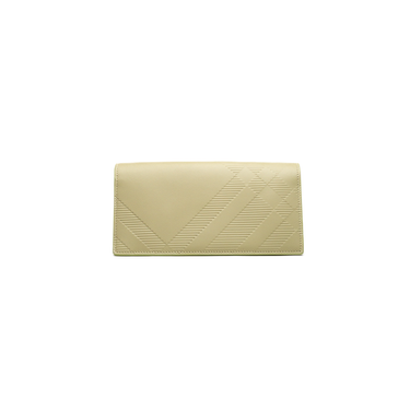 The front of a Burberry Embossed Check Continental Wallet in Lichen Green.