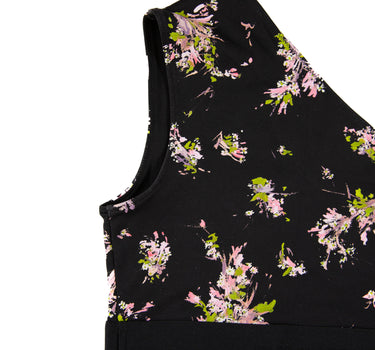 The shoulder detail of the Burberry One Shoulder Flower Bra Top.