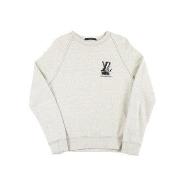 The front of a grey Louis Vuitton Peace & Love Sweatshirt.