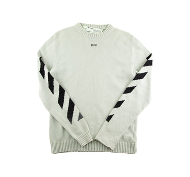 The front of the Off-White Diag Arrows Knit Grey Sweater.