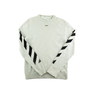 The front of the Off-White Diag Arrows Knit Grey Sweater.