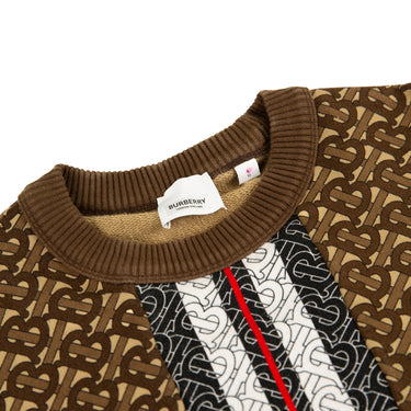 The collar and inside label of the Burberry TB Monogram Brown Sweatshirt.