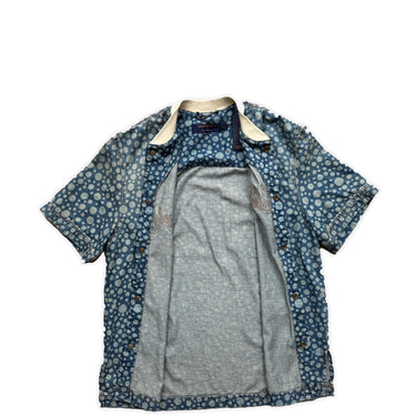 The inside of the Louis Vuitton X Yayoi Kusama Blue Dot Baseball Shirt.