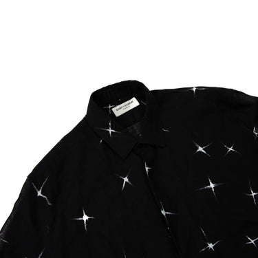 The collar and inside label of the Saint Laurent Sz40 2018 X Marks Gabardine Shirt.