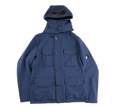 The front of the C.P. Company Navy Goggle Soft Shell Jacket.
