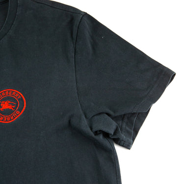 The collar of the Burberry Red Logo Black T Shirt.