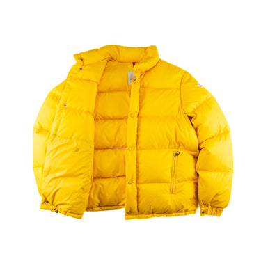 The inside of the Moncler Venice Yellow Puffer Jacket.