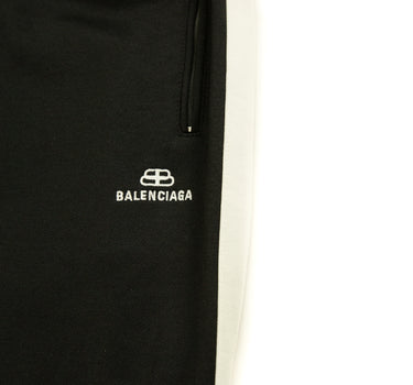 The front logo of the Balenciaga BB Embroidered Black Sweatpants.