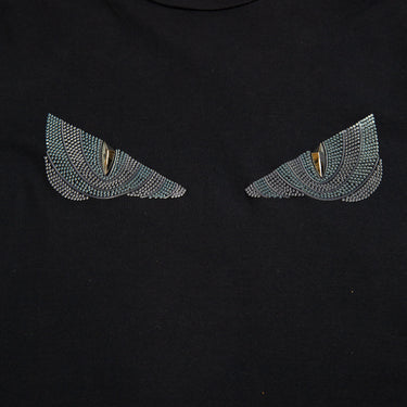 The front design of the Fendi Bag Bugs Crystal Embellished Navy T Shirt.