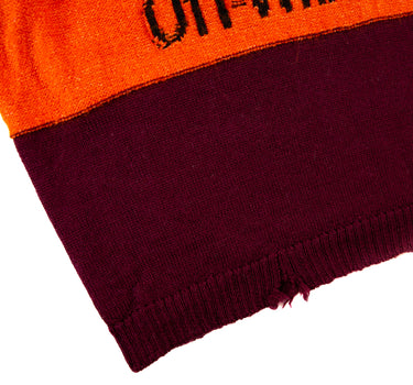 The front logo of the Off-White OW Distressed Sweater.