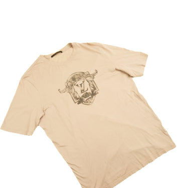 The flat lay of the Louis Vuitton Crest Logo Beige T Shirt.