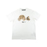 The front of the Palm Angels Spray Logo Kill The Bear White T Shirt.