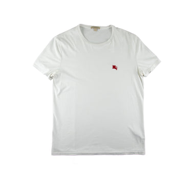 The front of the Burberry Red Embroidered Logo White T Shirt.