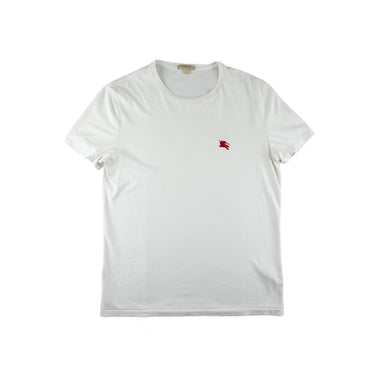 The front of the Burberry Red Embroidered Logo White T Shirt.