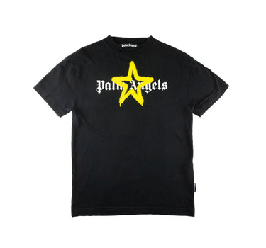 The front of the Palm Angels Spray Star Logo Black T Shirt.