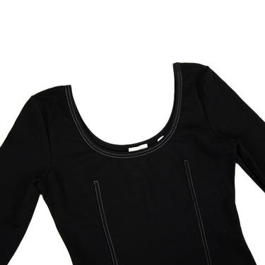 The inside label of the Burberry Black Dress with White Stitching.