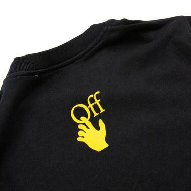 Shows the logo on the back of the Off-White Yellow Caravaggio Sweatshirt.