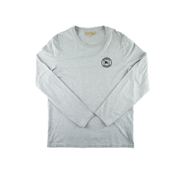 The front of the Burberry Grey Embroidered Logo Long Sleeve T Shirt.