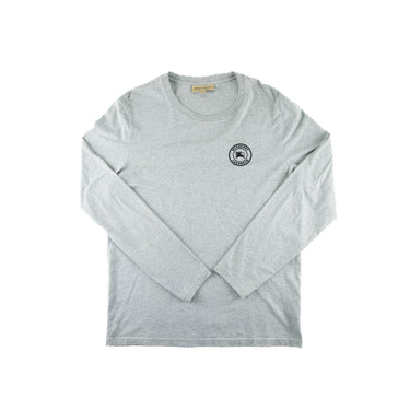 The front of the Burberry Grey Embroidered Logo Long Sleeve T Shirt.