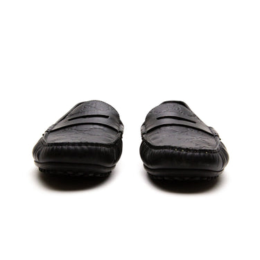 Another view of the front of Gucci Black Loafers, capturing its sleek design.