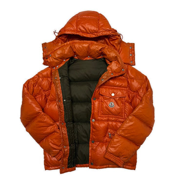 The inside of the Moncler K2 Orange Puffer Jacket.