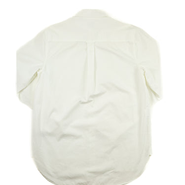 The front of a Burberry white button-up shirt.