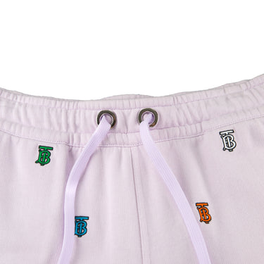 The waistband of the Burberry Monogram Embroidered Pink Shorts.