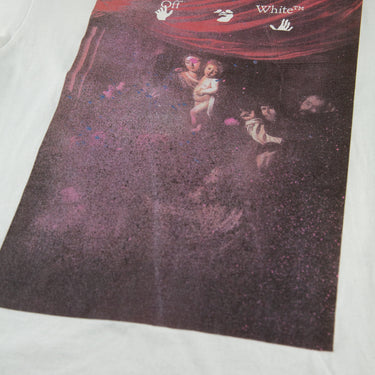 The flat lay of the Off-White White Sprayed Caravaggio T Shirt.