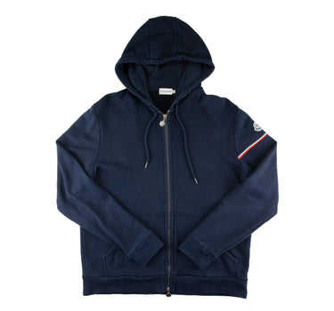 The front of the Moncler Navy Zip Up Sweatshirt.
