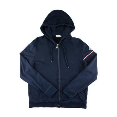 The front of the Moncler Navy Zip Up Sweatshirt.