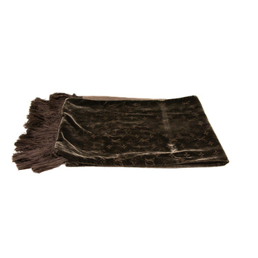 The side shot of the Louis Vuitton Brown Velvet Monogram Scarf.